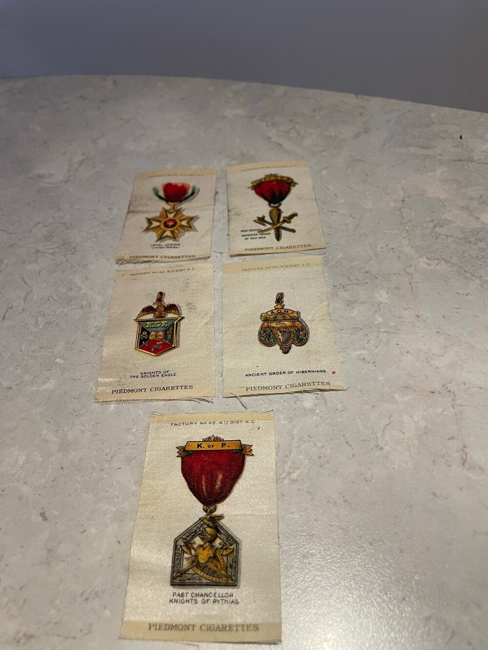 Antique Rare 5 Silk Cigarette Square Piedmont Cigarettes 1909/11 Faternal Orders